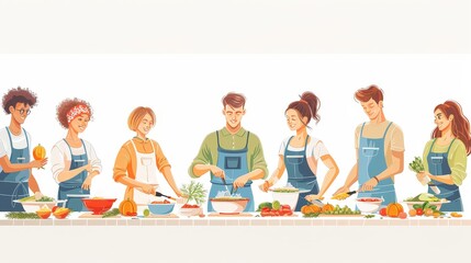 Diverse Group of Friends Cooking Together.