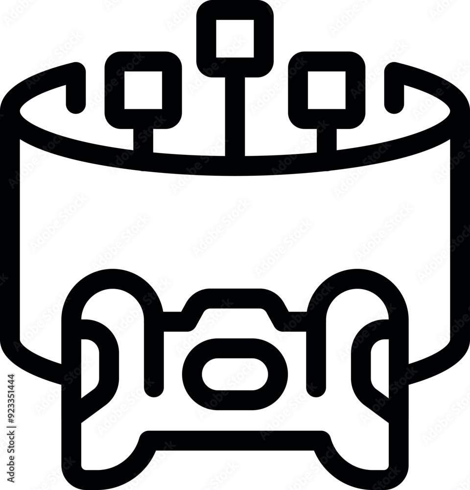 Poster line icon of a vr headset with sensors and a controller, representing the concept of virtual reality