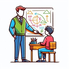 Fototapeta premium a colourful drawing of a teacher teaching student. isolated on white background. Teacher's Day and literacy day