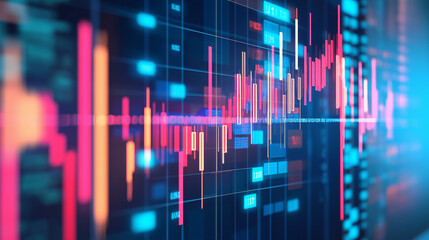 Abstract glowing financial data charts and graphs.