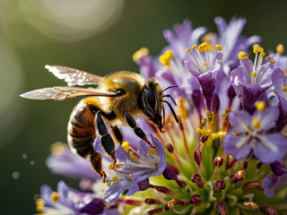 a close-up of a bee covered in pollen