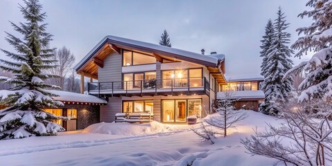 Fototapeta premium Winter wonderland contemporary villa with ski-in ski-out access , winter, wonderland, contemporary, villa, ski, ski-in, ski-out