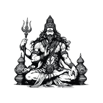 recommend clip art: Lord Vishnu illustration, hand drawn black and white Hindu God vector illustration isolated white background