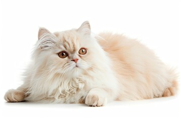 Fototapeta premium Persian Cat Sitting in Front of White Background, 8 Months Old, Adorable Pet
