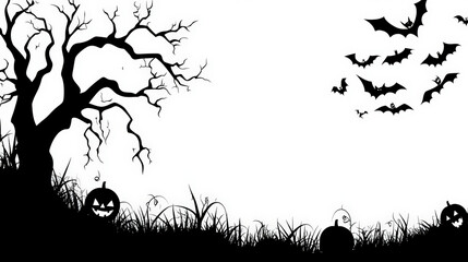 vector halloween stylish black silhouette stock, halloween tree vector