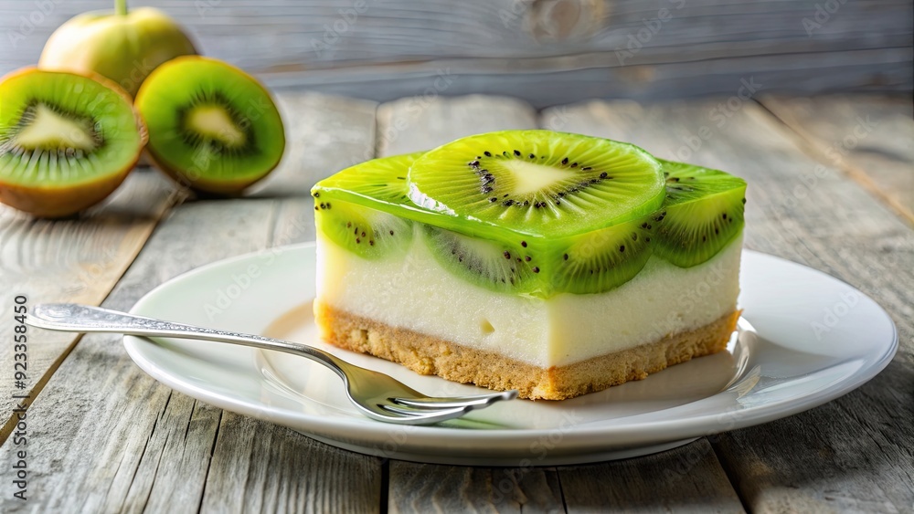 Canvas Prints Delicious kiwi cake and kiwi pudding dessert on a white plate, kiwi, cake, pudding, dessert, sweet, fruit, tasty, homemade, fresh