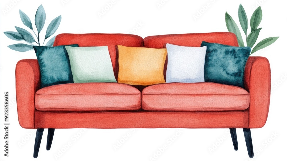 Poster cozy and inviting watercolor of a reading nook with fluffy pillows creating a peaceful and relaxing 