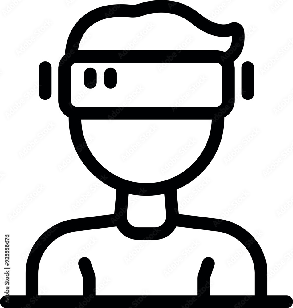 Poster man is immersed in a virtual reality experience, using a vr headset for an immersive and interactive