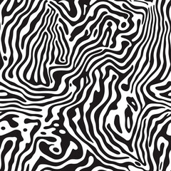 This black and white seamless pattern features bold, wavy lines creating an abstract, zebra-inspired design. The high-contrast tile is perfect for modern, minimalist projects.