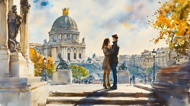 Romantic Proposal with Cityscape View from Iconic Panthon Steps