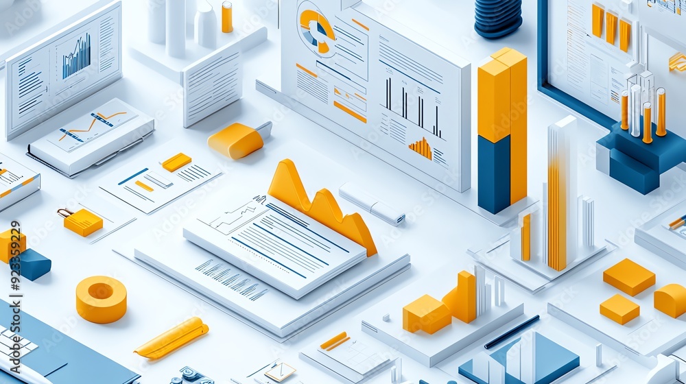 Fototapete abstract business data visualization with 3d elements.