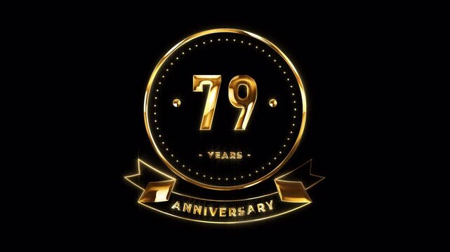 79th Anniversary Celebration. Happy 79 Years Anniversary Animation in Gold Color on the Transparent Background, Alpha Channel. Great for greetings, celebrations, events, and gifts.