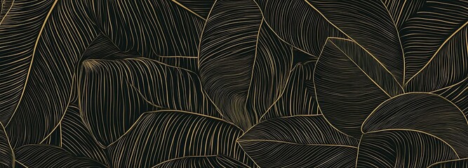  Tropical leaf Wallpaper, Luxury nature leaves pattern design, Golden banana leaf line arts