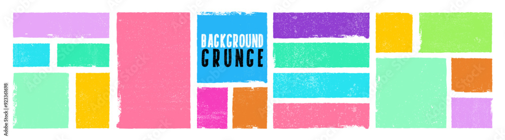 Poster set of colorful grunge with various doodle rectangular shapes with rough edges, graphic element for 