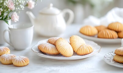 table set with a variety of traditional French cookies, Generative AI