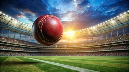 Hard ball flying across cricket stadium pitch, cricket, stadium, sports, game, competition, pitch, bat, player, fielder
