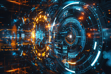 Obraz premium Abstract background with neon sci fi diagram.