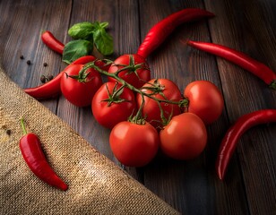 fresh tomatoes and red chilies ready to be processed into hot sauce. generative ai