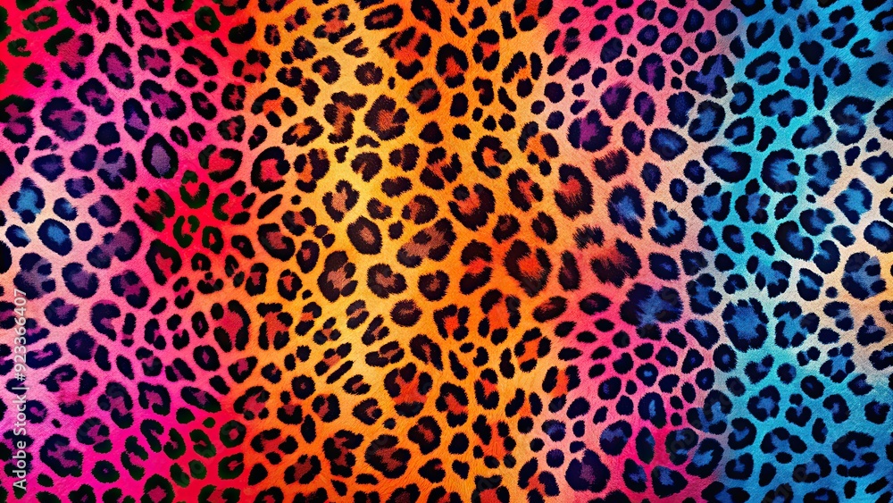 Sticker Vibrant leopard print pattern in shades of pink, orange, and blue, leopard, print, pattern, vibrant, colorful, shades, pink, orange