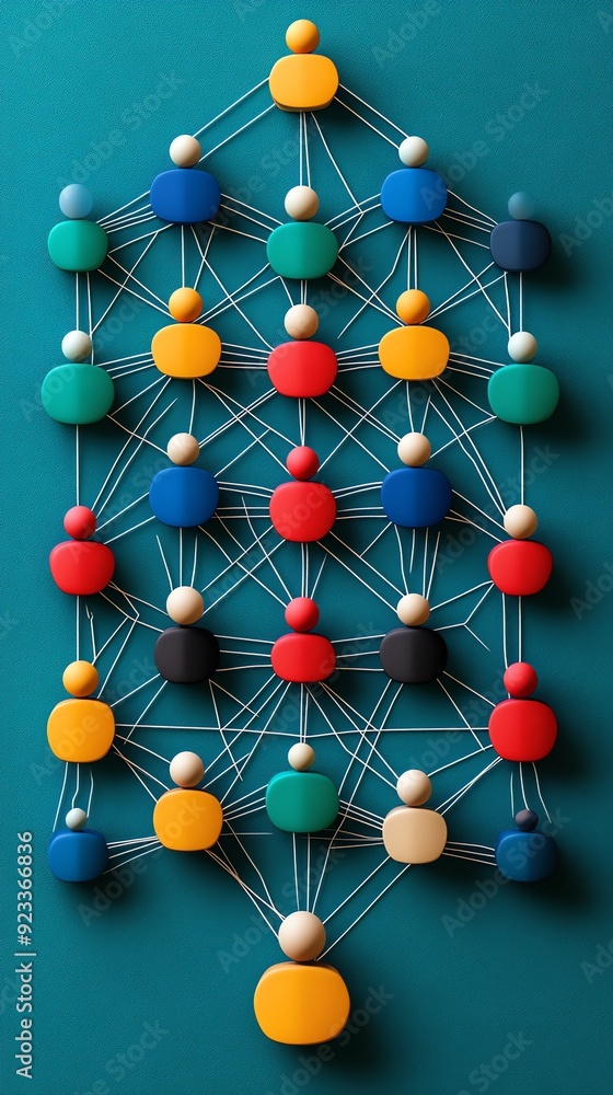 Aufkleber Network of colorful people connected with string.