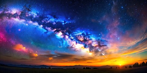Fototapeta premium Vibrant of a colorful night sky, night, sky, stars, bright, colorful, vibrant, galaxy, celestial, space, cosmos, astronomy, universe