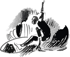 Vector illustration  silhouette of a surfer on the ocean waves