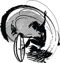 Vector illustration  silhouette of a surfer on the ocean waves