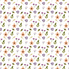 Fototapeta premium Hand drawn watercolor style seamless pattern with flowers, cute flower seamless pattern