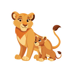 A lioness stands with her cub