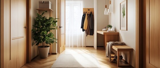 Modern Entryway with Wooden Accents and Natural Light