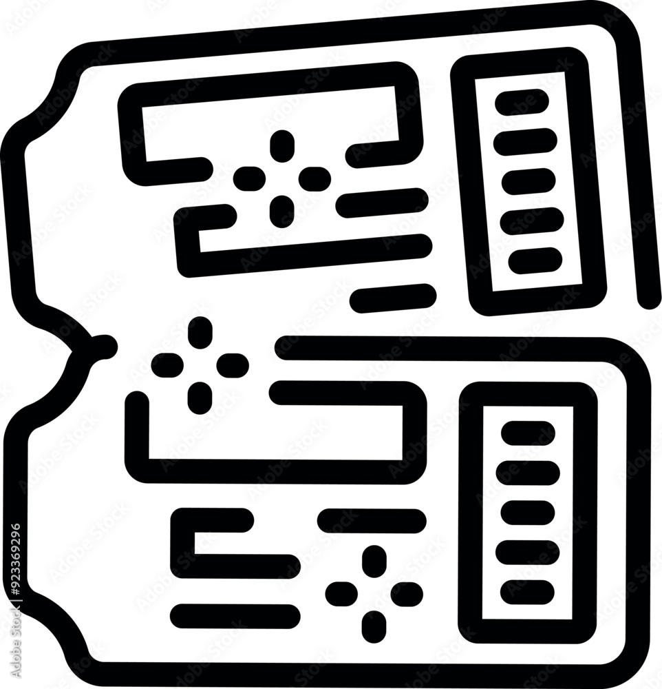 Poster simple black and white vector icon representing two tickets granting access to an event for entertai