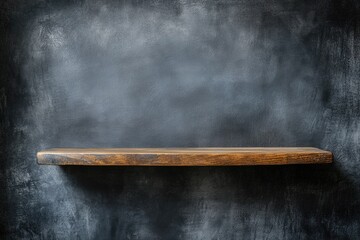 Dusty Shelf. Wooden Shelf on Black Wall in Grey Background