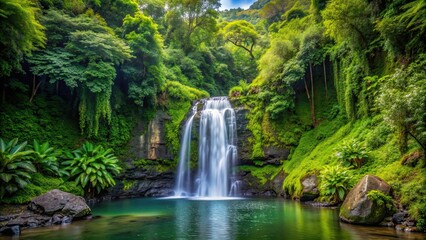 Waterfall surrounded by lush green forest on Maui, Hawaii, waterfall, green, forest, Maui, Hawaii, island, nature, tropical