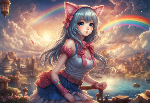 Pretty Anime Nyan Cat Girl Wallpaper