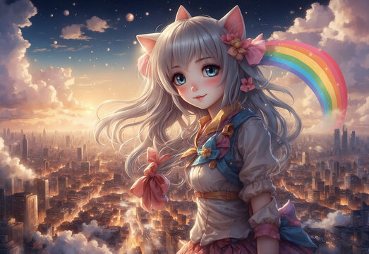 Pretty Anime Nyan Cat Girl Wallpaper