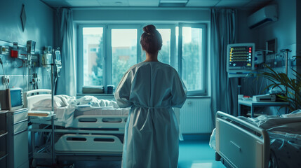 Nurse in Hospital Room with Medical Equipment