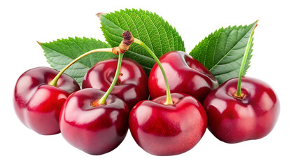 cherries with leaves on transparent background