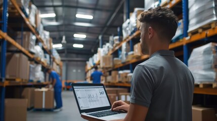 The warehouse worker with laptop