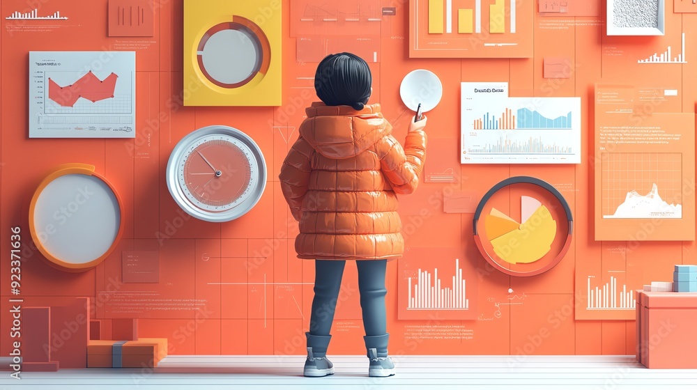 Aufkleber Person Analyzing Data with Charts and Graphs.