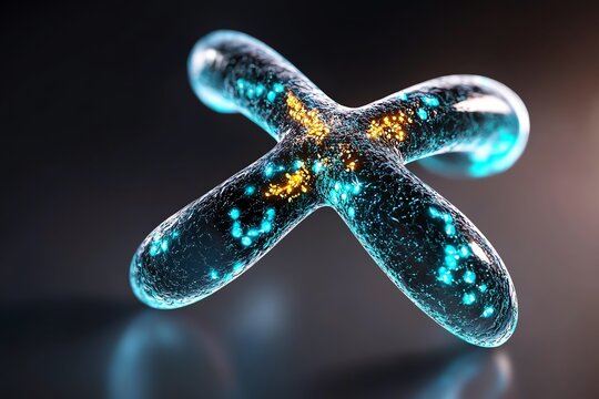 A clean, minimal illustration of a single chromosome, with its arms and centromere clearly defined against a plain background