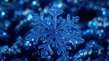 Blue snowflakes background with bokeh light for graphic design or wallpaper.