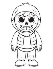 Halloween Zombie Costume, Halloween Coloring Page, Zombie line art