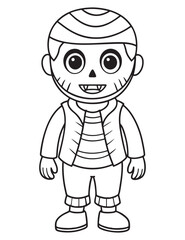 Halloween Zombie Costume, Halloween Coloring Page, Zombie line art