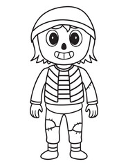 Halloween Zombie Costume, Halloween Coloring Page, Zombie line art