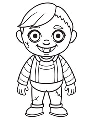 Halloween Zombie Costume, Halloween Coloring Page, Zombie line art