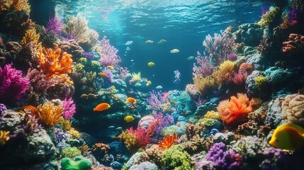 Naklejka premium A colorful coral reef with a variety of fish and plants