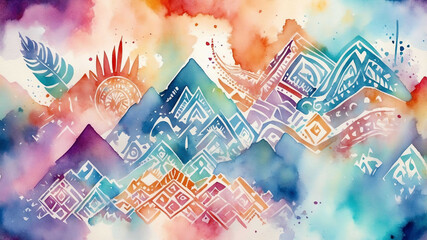 abstract tribal designs in watercolor painting background art design .jpg