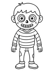 Halloween Zombie Costume, Halloween Coloring Page, Zombie line art