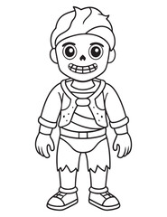 Halloween Zombie Costume, Halloween Coloring Page, Zombie line art