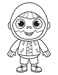 Halloween Zombie Costume, Halloween Coloring Page, Zombie line art